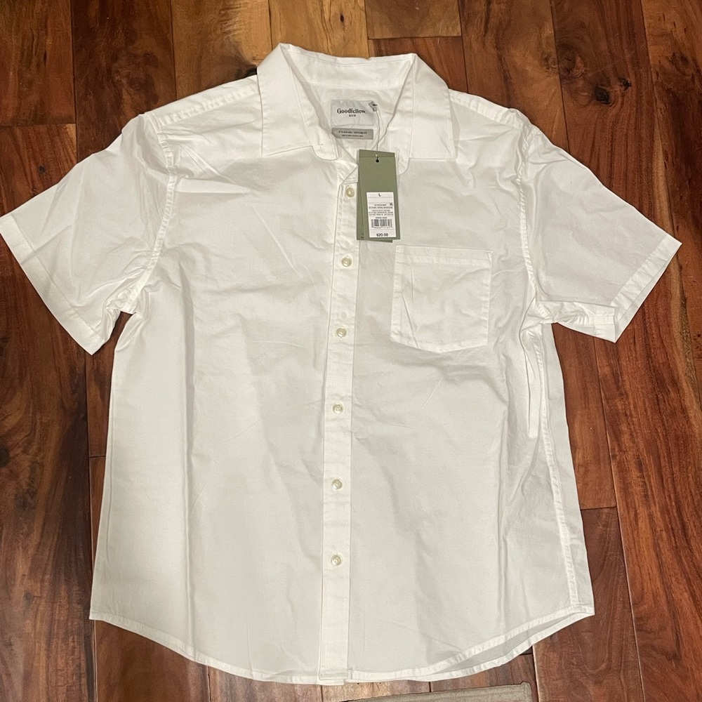 Goodfellow Men's Short-Sleeve Oxford Shirt - White Sz L